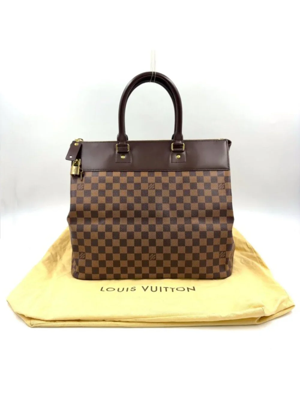 Louis Vuitton Greenwich PM Damier Ebene Leather Brown Boston Bag Gold